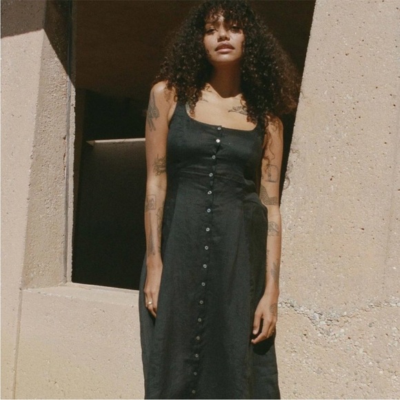 Doen Lantana Dress Black Ramie Maxi Sheer Sleeveless XXS EUC - Picture 7 of 9